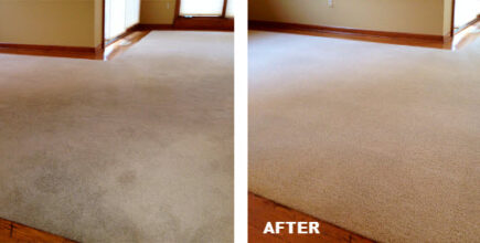 A before and after photo of a carpet cleaning project